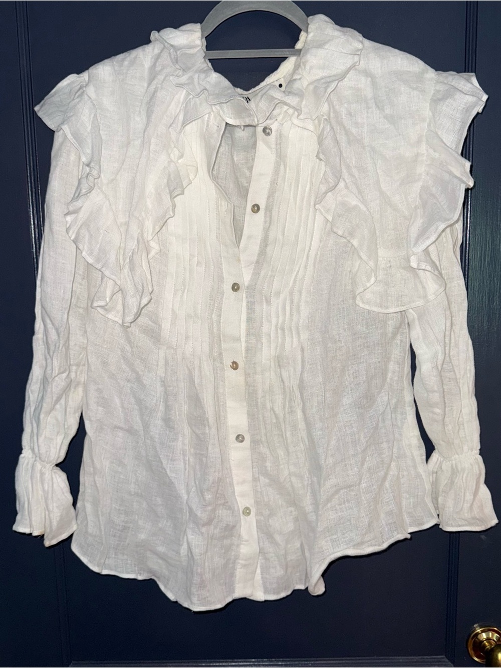 Zara White Linen Button-Down Blouse
